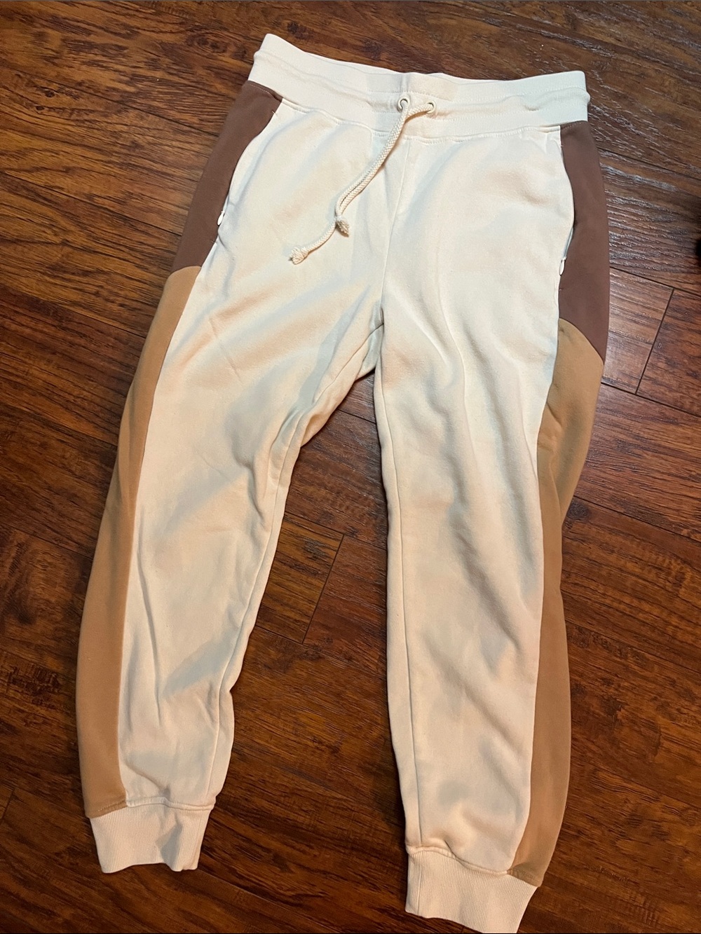 Threads 4 Thought Cream and Brown Colorblock Sweatpants